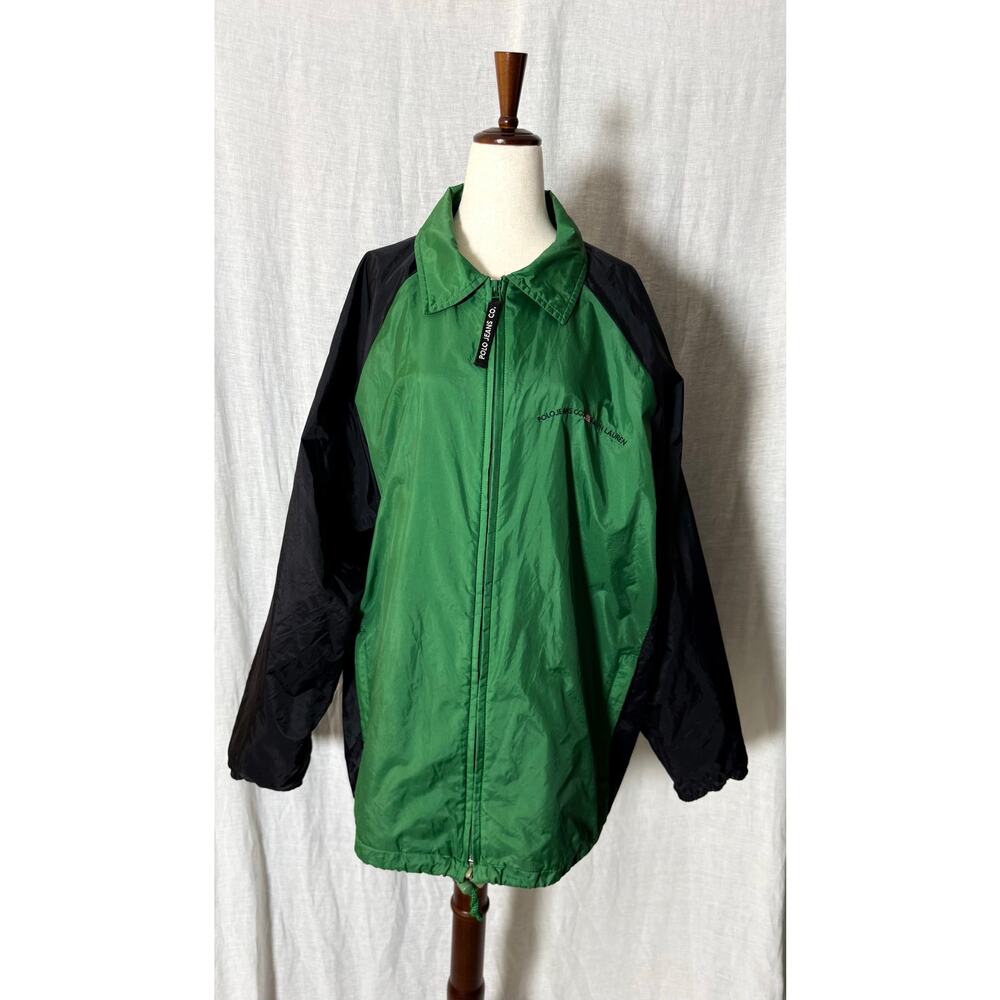 Vintage Polo Jeans Co. Green & Black Windbreaker 
Size Large